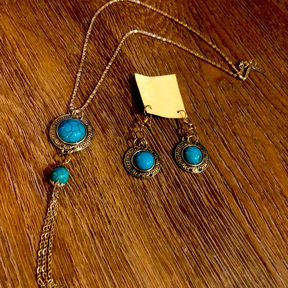 dangling earrings with long matching necklace